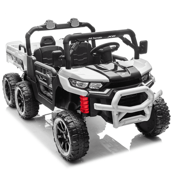 Xuanlur 24V 2 Seater Kids Ride on Car Truck, Ride on UTV W/ 2x200W Motor, 24 Volt Ride on Toys W/ Dump Bed/Shovel, Electric Car for Kids W/ Durable Tires, LED Light, Music, Remote Control, White
