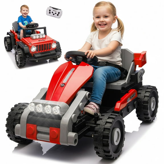 12V Build & Ride Electric Toy Car for Kids, Battery Powered DIY Assembly Ride on Vehicle with Remote Control, STEM Building Blocks, Buildable Ride on Toy, Ages 2–4 (Red)