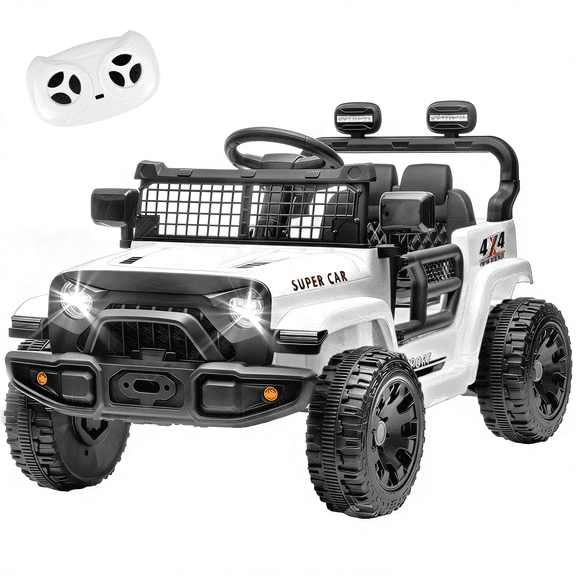 Xuanlur 24V Ride on Truck Car w/Parent Remote Control, Ride on Toys w/4-Wheel Suspension, Power Display, Bluetooth, Music, LED Headlight, Electric Car for Kids Aged 3+, White