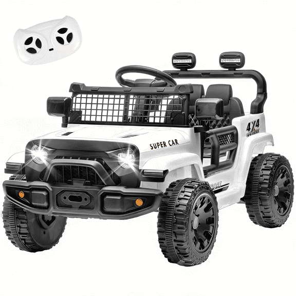 Xuanlur 24V Ride on Truck Car w/Parent Remote Control, Ride on Toys w/4-Wheel Suspension, Power Display, Bluetooth, Music, LED Headlight, Electric Car for Kids Aged 3 , White