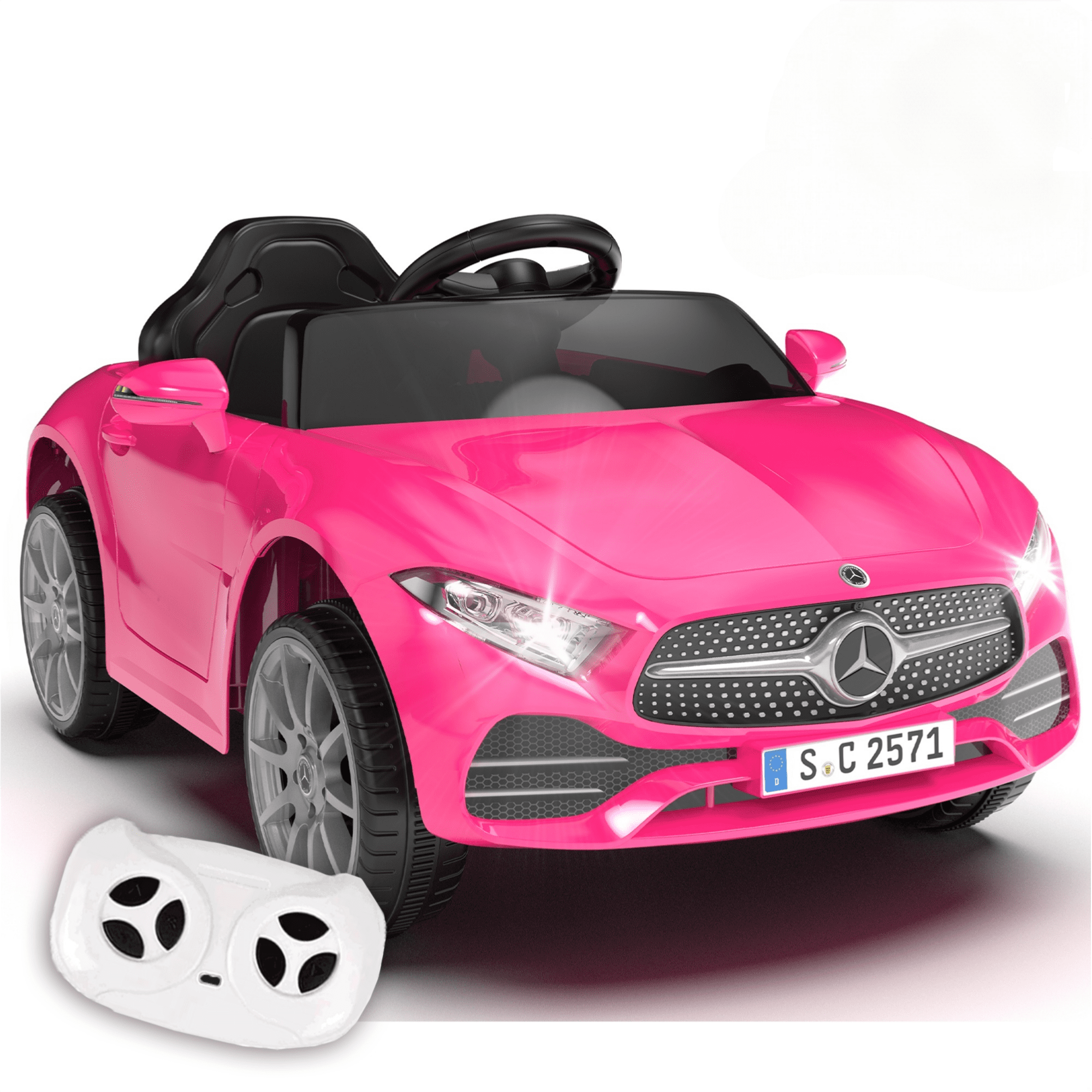 Licensed Benz CLS 350 12V Electric Ride on Car with Bluetooth Music, LED Lights, Spring Suspension, Toddler First Car, Battery Powered Electric Vehicle with Parent Remote Control (Pink)