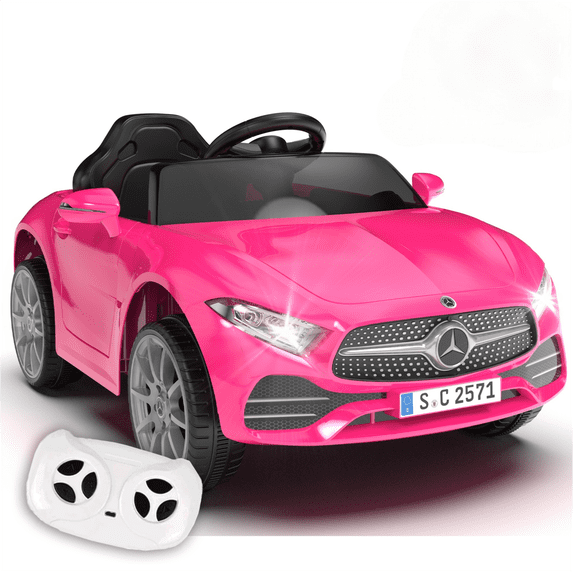 Licensed Benz CLS 350 12V Electric Ride on Car with Bluetooth Music, LED Lights, Spring Suspension, Toddler First Car, Battery Powered Electric Vehicle with Parent Remote Control (Pink)