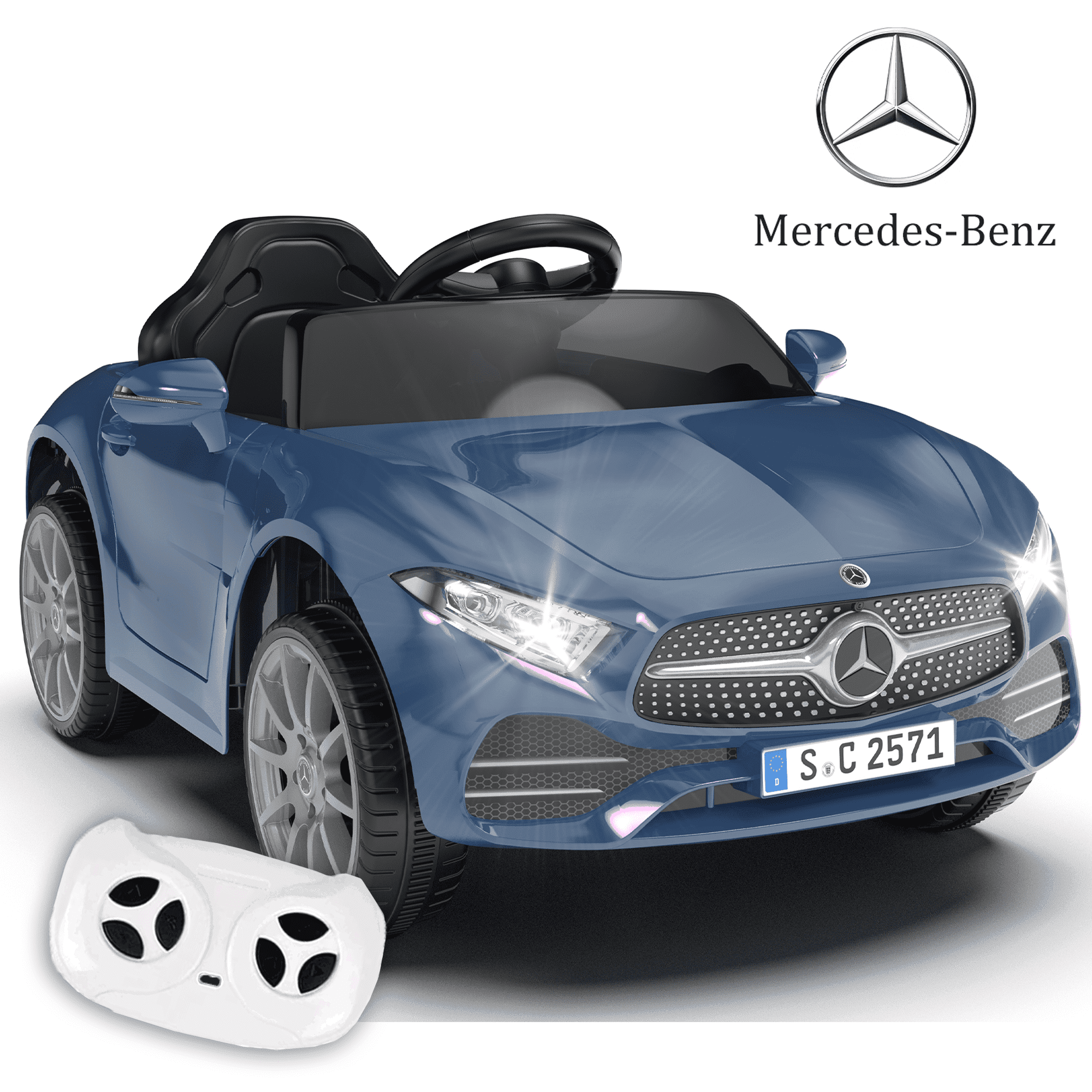 Licensed Benz CLS 350 12V Electric Ride on Toys with Bluetooth Music, LED Lights, Spring Suspension, Power Car Wheels, Electric Car for Kids with Parent Remote Control (Dark Blue)