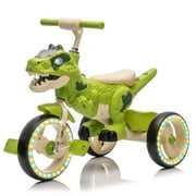 Xuanlur Kids Ride on Dinosaur Tricycle, Toddlers Kid Trike with Wide Flash Wheels, Anti-Slip Pedals, Rear Basket, Music & LED Lights, Toddler Bike Toys Gift for 3-6 Year Old Boys & Girls (Green)