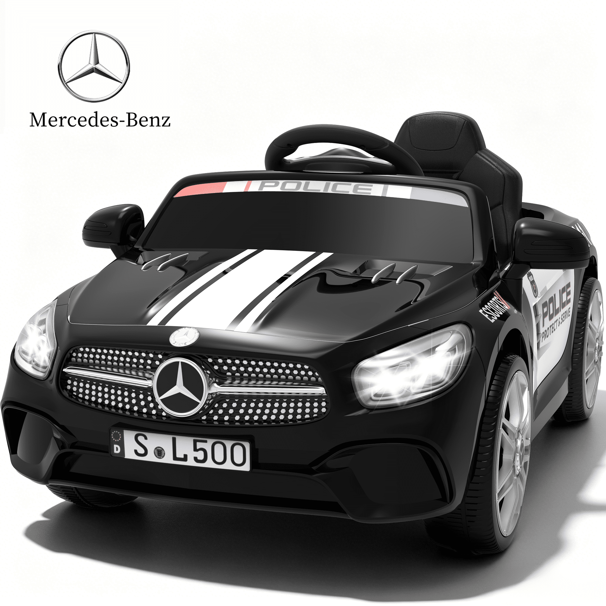 Xuanlur 12V Power Ride on Toys for Toddlers, Licensed Mercedes-Benz Ride on Cars for Kids, Kid Electric Car, Aged 1-4Y, Black Police Car