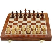 BCBESTCHESS Wooden Handcrafted Foldable Magnetic Chess Board Set with Magnetic Pieces and Extra Queens for Adults 10x10 Inches, Brown