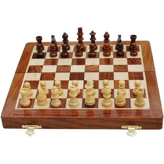 BCBESTCHESS Wooden Handcrafted Foldable Magnetic Chess Board Set with Magnetic Pieces and Extra Queens for Adults (10x10 Inches, Brown)