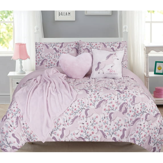 BCBG Girls Floral Unicorn 6 Piece Comforter Sets, Full with Throw Blanket, Pillow, Decorative Pillow, Pillow Sham