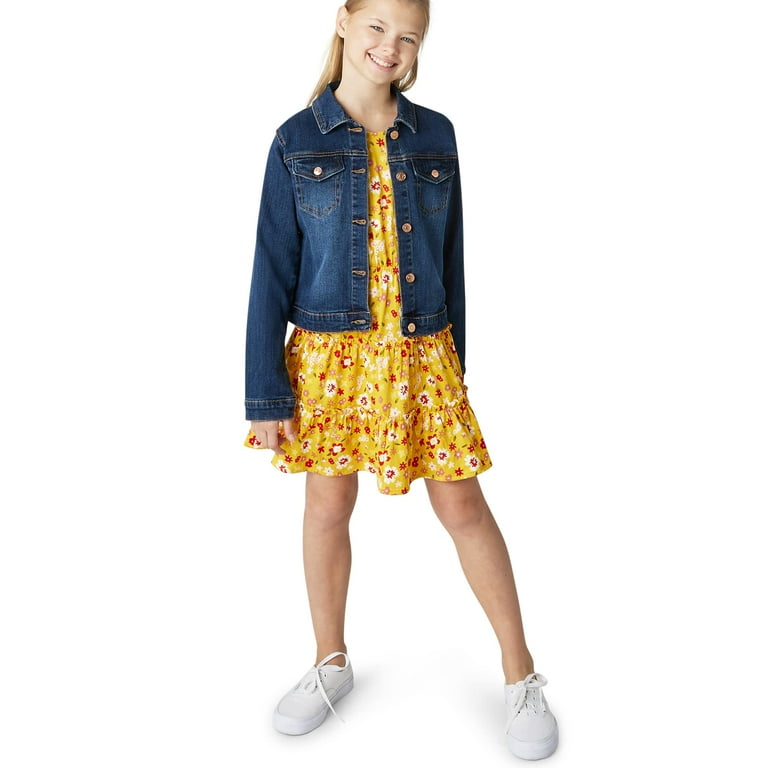 BCBG Girls Short Sleeve Dress and Denim Jean Jacket Matching Outfit for Kids Mustard 10 Walmart