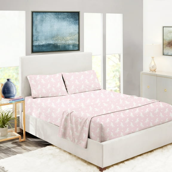 BCBG Girls Toddler Unicorn Hearts Microfiber Sheet Sets, Twin, Pink, 3-Pieces