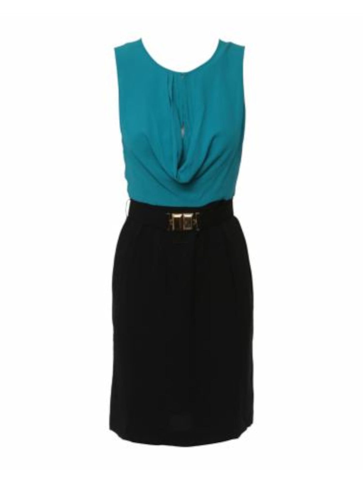 BCBG MAXAZRIA Womens Black Pleated Slitted Lined Removeable Belt Zipp V ne Color Block Sleeveless Cowl Neck Knee Length Cocktail Sheath Dress 6 Walmart