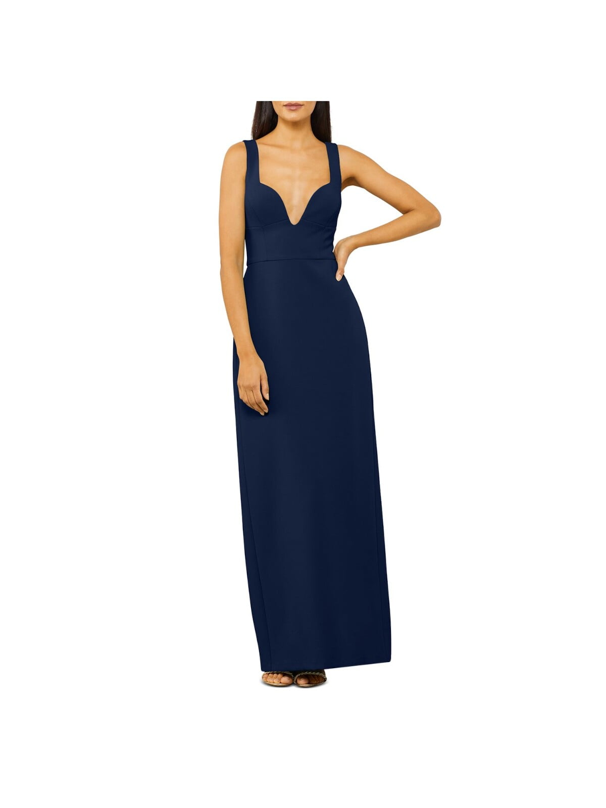 BCBG MAXAZRIA Womens Navy Zippered Darted High Back Slit Lined Sleeveless Sweetheart Neckline Full Length Evening Gown Dress 0