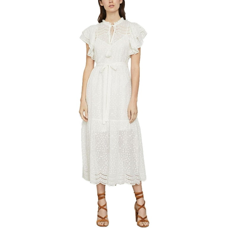 BCBG Max Azria Women s Cotton Eyelet Scalloped Ruffle Midi Dress