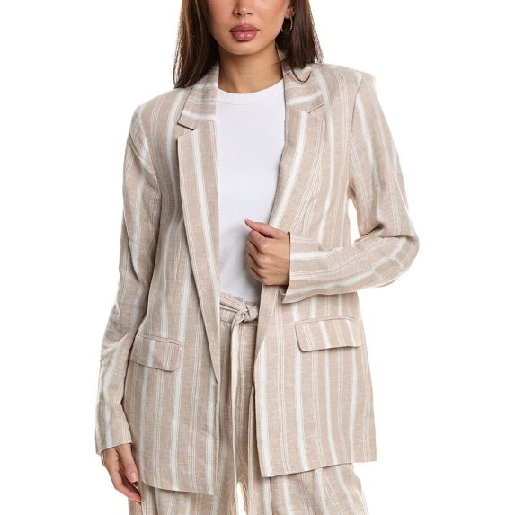 BCBG New York womens Yarn-Dye Stripe Linen-Blend Blazer, XXS, Brown