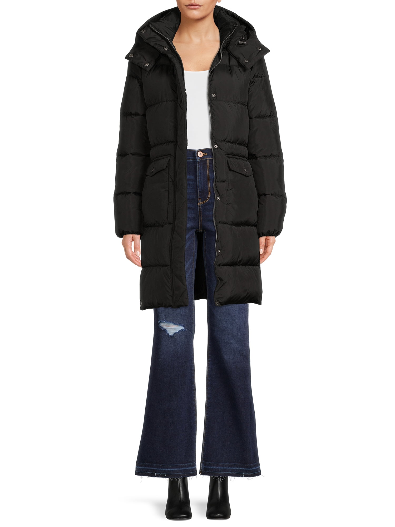BCBG Paris Women s Long Puffer Coat with Hood Sizes S XL Walmart