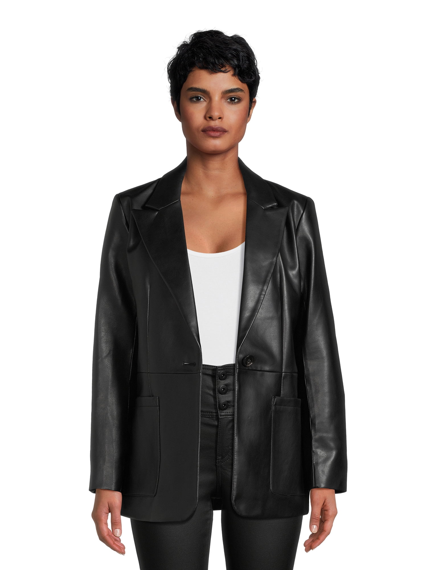 BCBG Paris Women's Oversized Faux Leather Blazer - Walmart.com