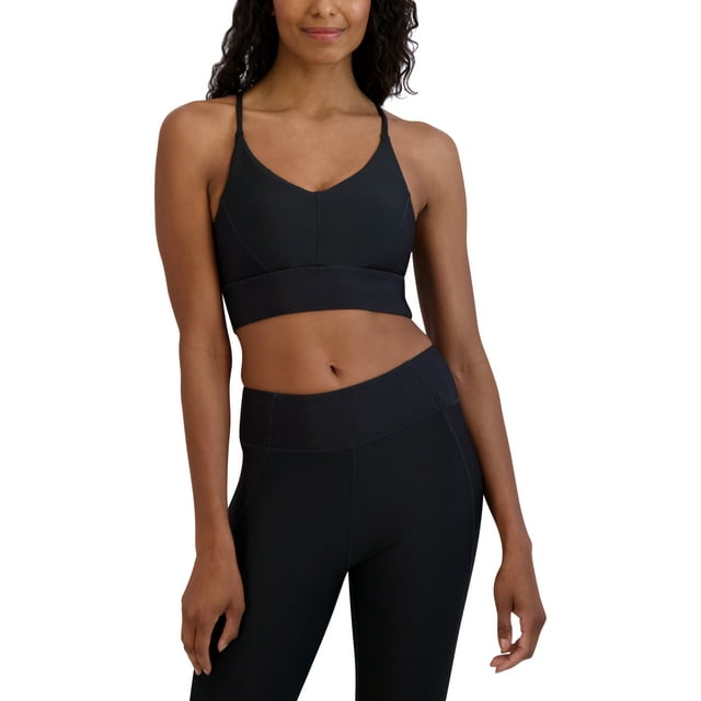 BCBG Paris Women's V Neck Pullover Cross Back Elongated Sports Bra with