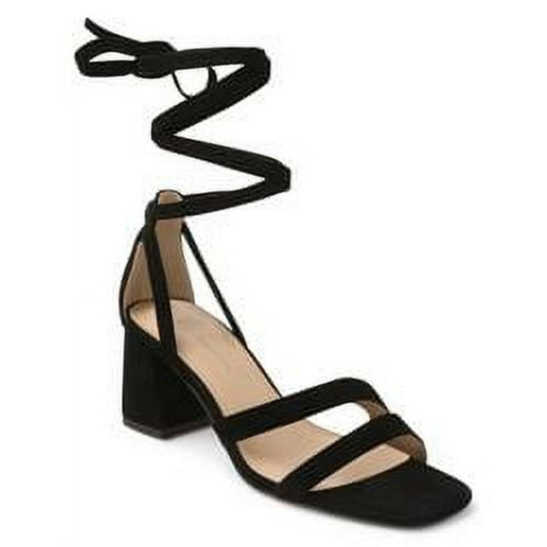 BCBGENERATION Womens Black Flexible Outsole Padded Deena Square Toe Block Heel Lace Up Leather Dress Sandals 6 M Walmart