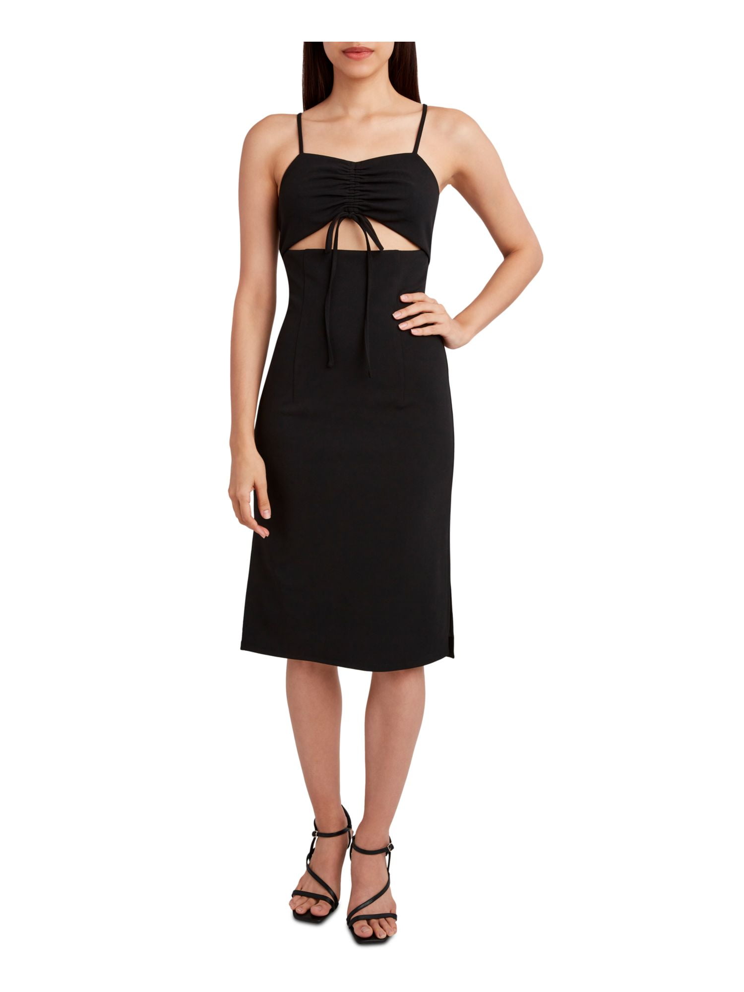 BCBGENERATION Womens Black Knit Cut Out Zippered Ruched Slitted