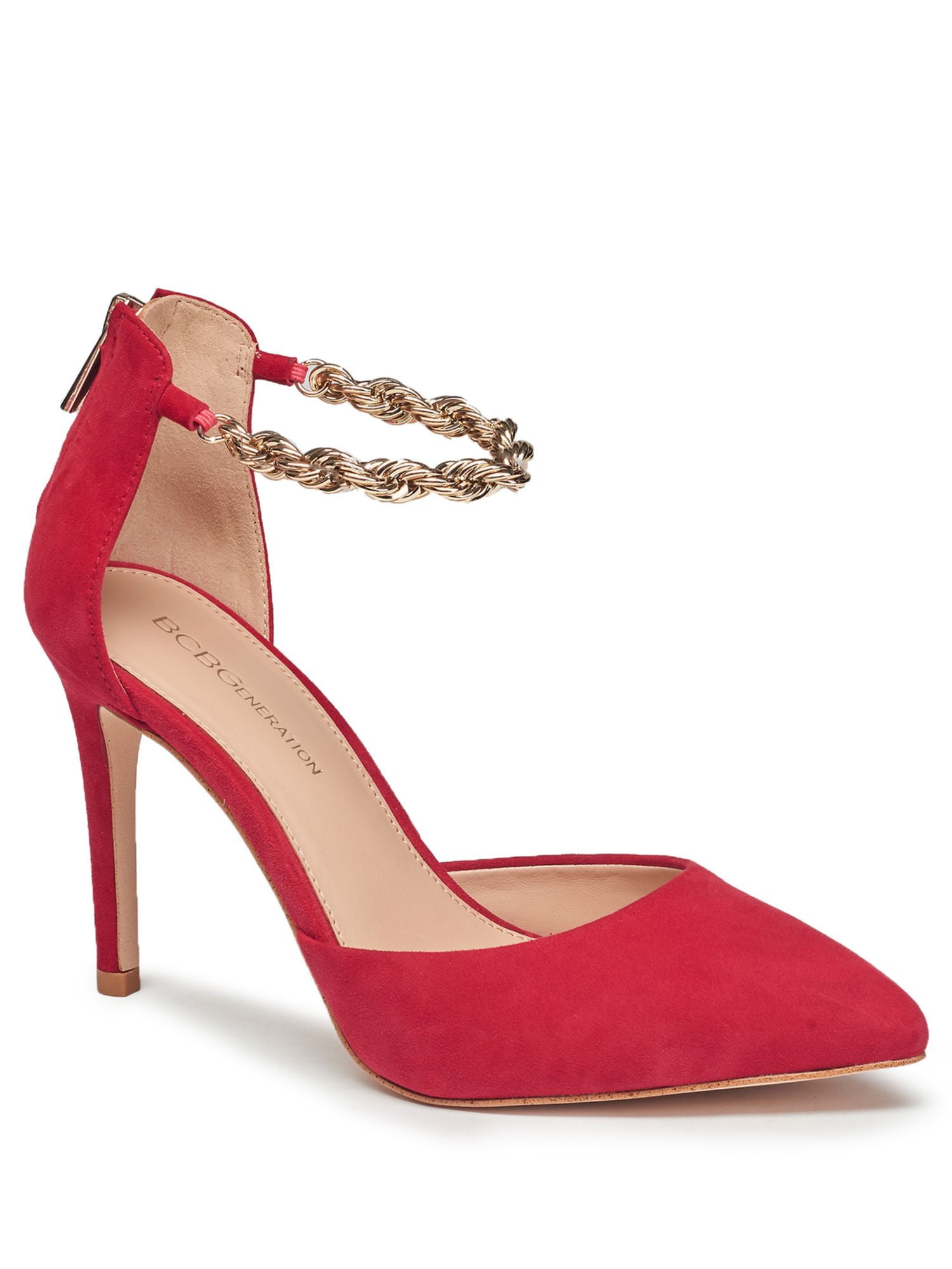 BCBGENERATION Womens Red Chain Ankle Strap Padded Haindi Pointed Toe