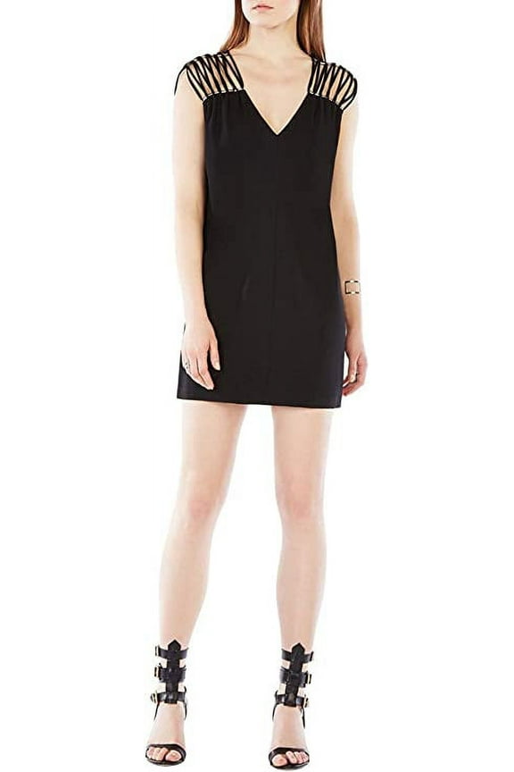 'Arielle' Beaded Crepe Shift Dress Black (Small)