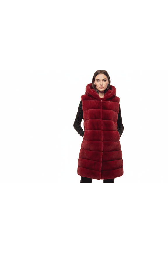 Women's Faux Fur Vest (Scarlet, XS)