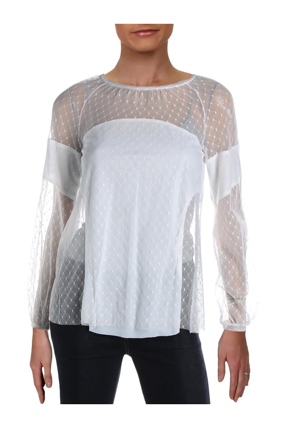 Womens Lace Sheer Top Ivory XXS