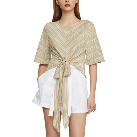 BCBGMAXAZRIA Womens Linen Blend Striped Knit Top