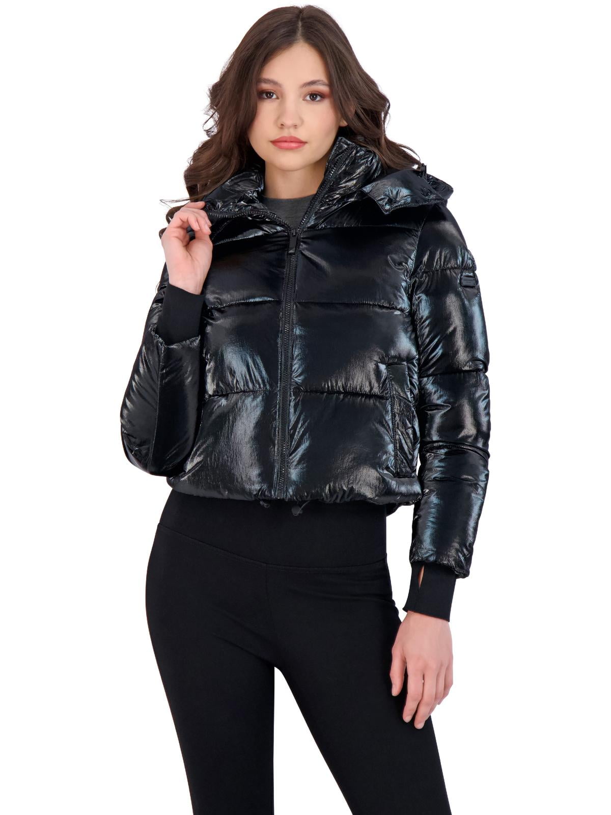 BCBGMAXAZRIA Womens Metallic Quilted Cropped Puffer Coat