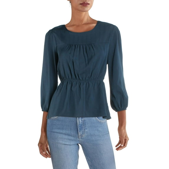BCBGMAXAZRIA Womens Ruched Bishop Sleeve Peplum Top