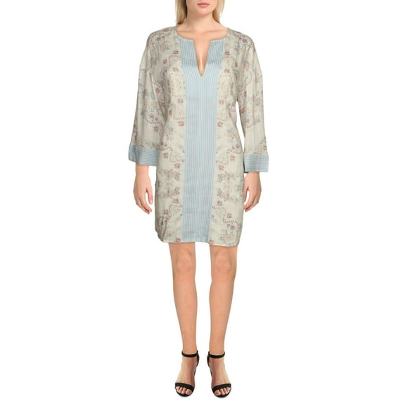 BCBGMAXAZRIA Womens V Neck Striped Shirtdress