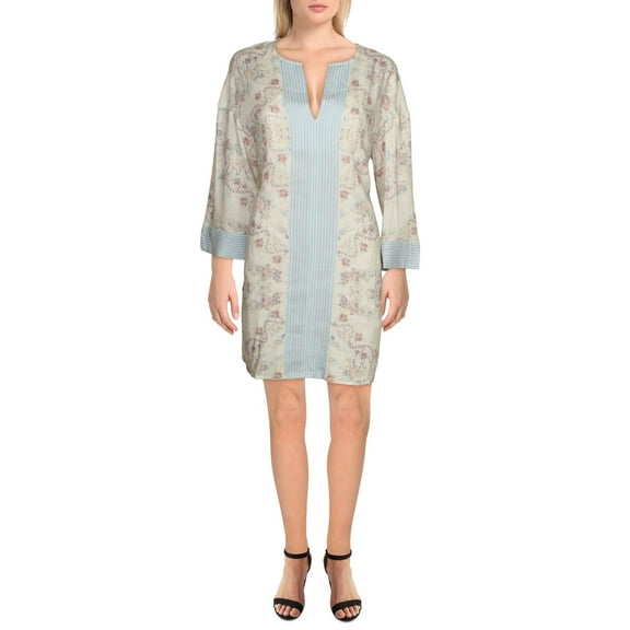 BCBGMAXAZRIA Womens V Neck Striped Shirtdress