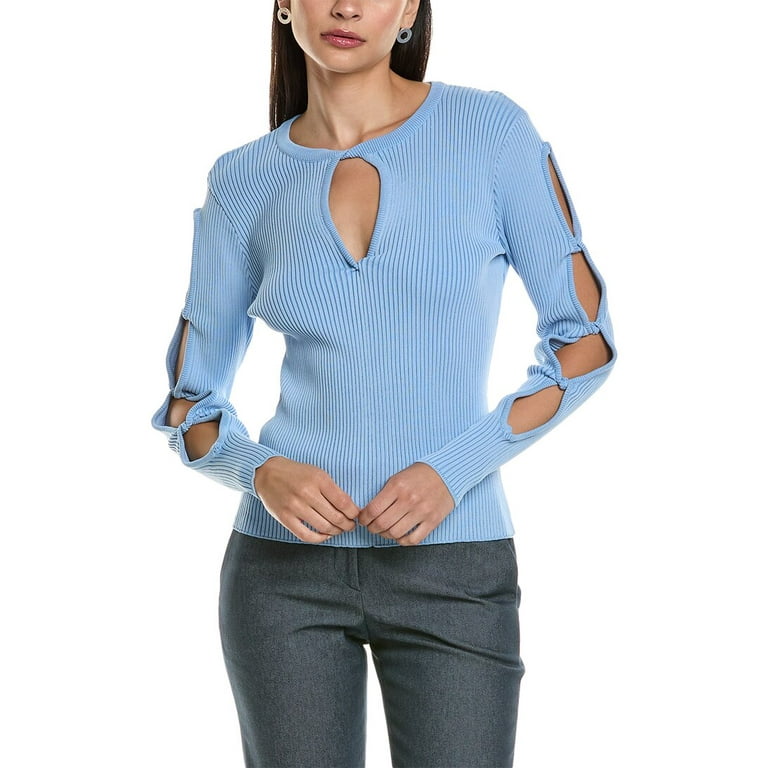 BCBGMAXAZRIA womens Cutout Sweater L Blue Walmart