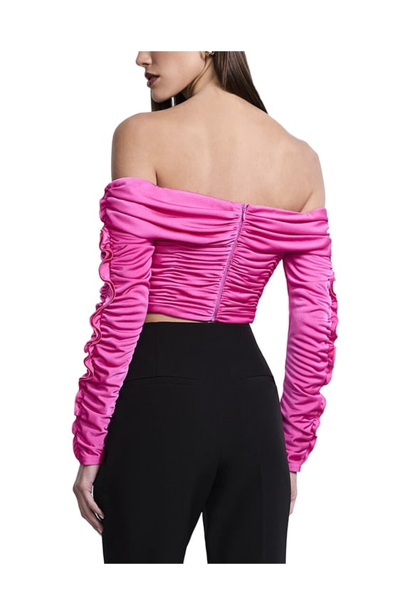 womens  Lettuce Ruffle Off Shoulder Top, 0