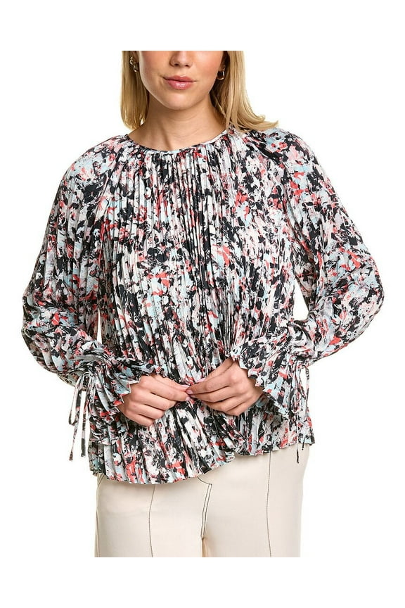 womens Pleated Top, XXS, Black