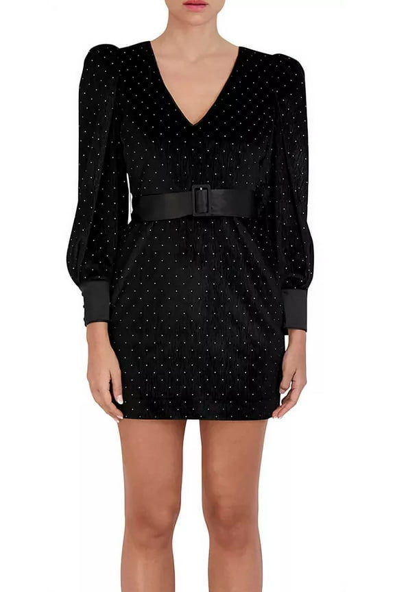 womens Puff Sleeve Mini Dress, 10, Black