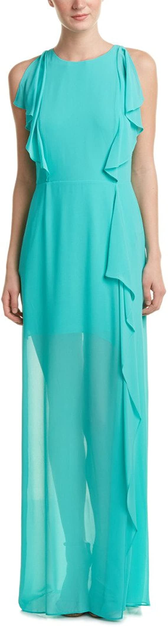 BCBGMaxAzria Women s Maribel Gown with Ruffled Side Bright Turquoise 8