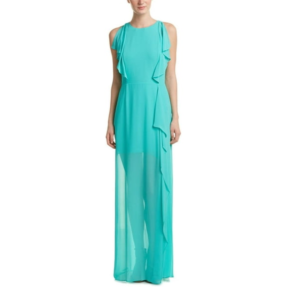 BCBGMaxAzria Women's Maribel Gown with Ruffled Side, Bright Turquoise, 8