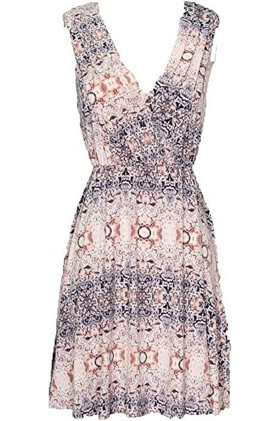 Pleated-Bodice Printed Dress Large