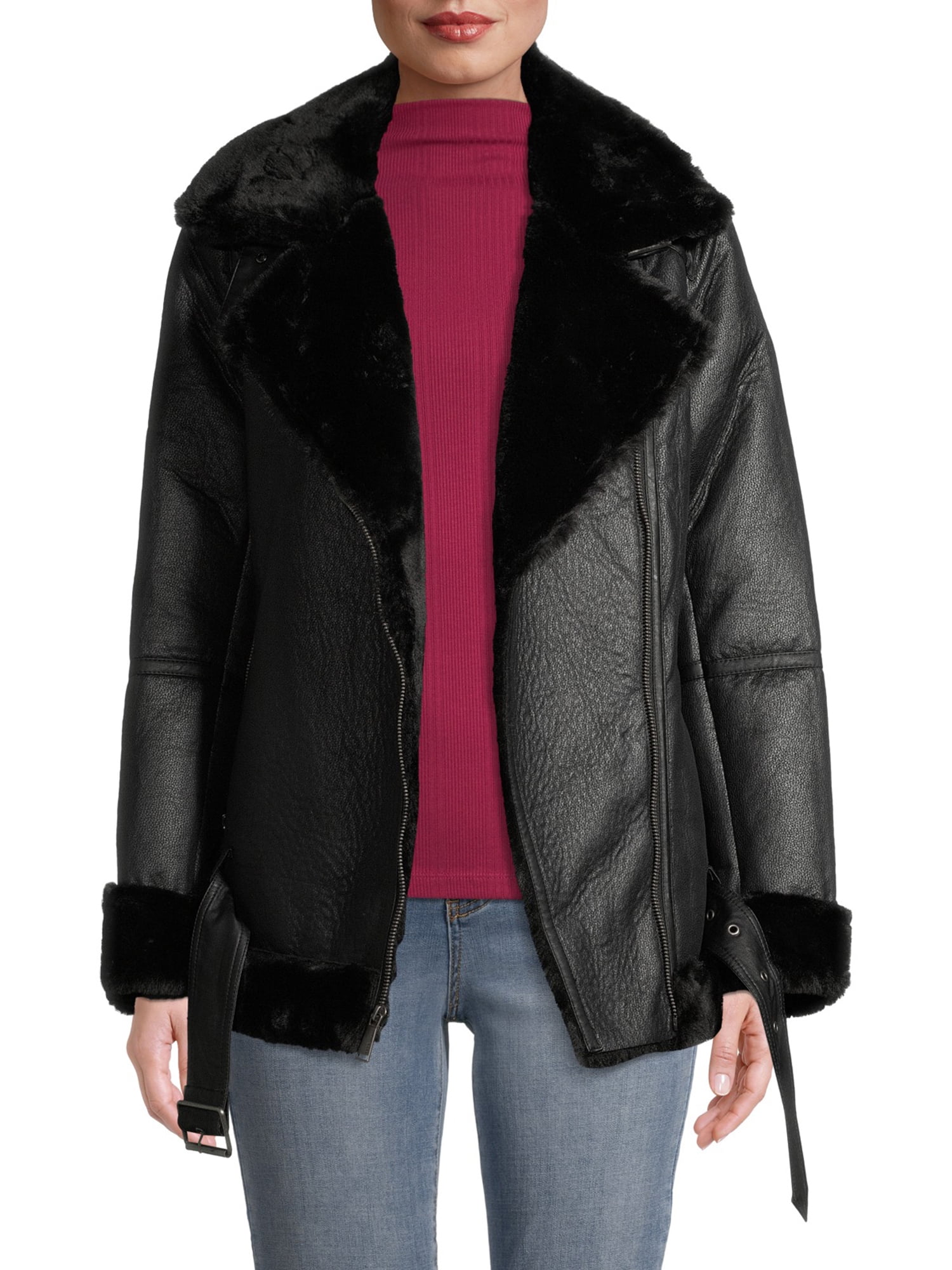 BCBGeneration Women s Faux Shearling Moto Coat Cameroon Ubuy