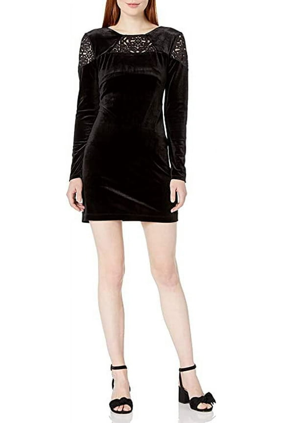 Women's Long Sleeve Velvet Dress, Black, Large