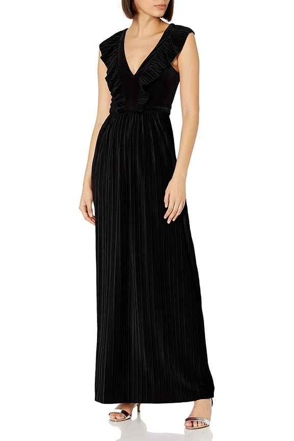 Women's Ruffle Front Maxi Dress, Black, 6