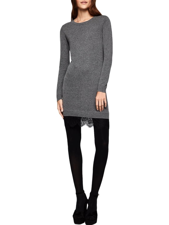 Womens Lace Trim Casual Sweaterdress Gray L