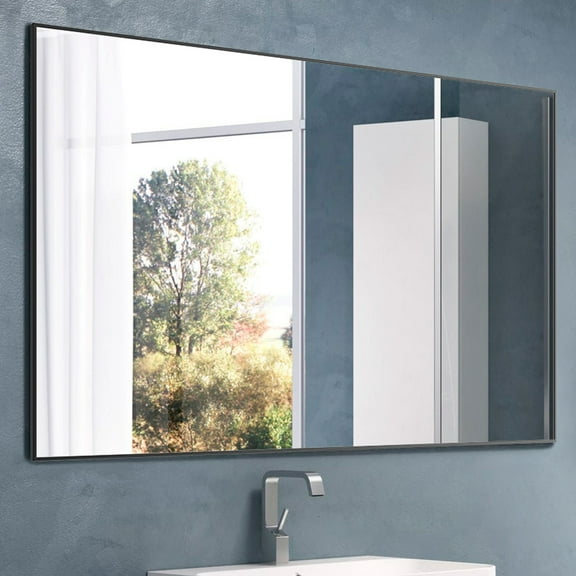 BCBYou 36"x24" Modern Black Bathroom Mirror with Aluminum Frame Vertical or Horizontal Hanging Decorative Wall Mirrors