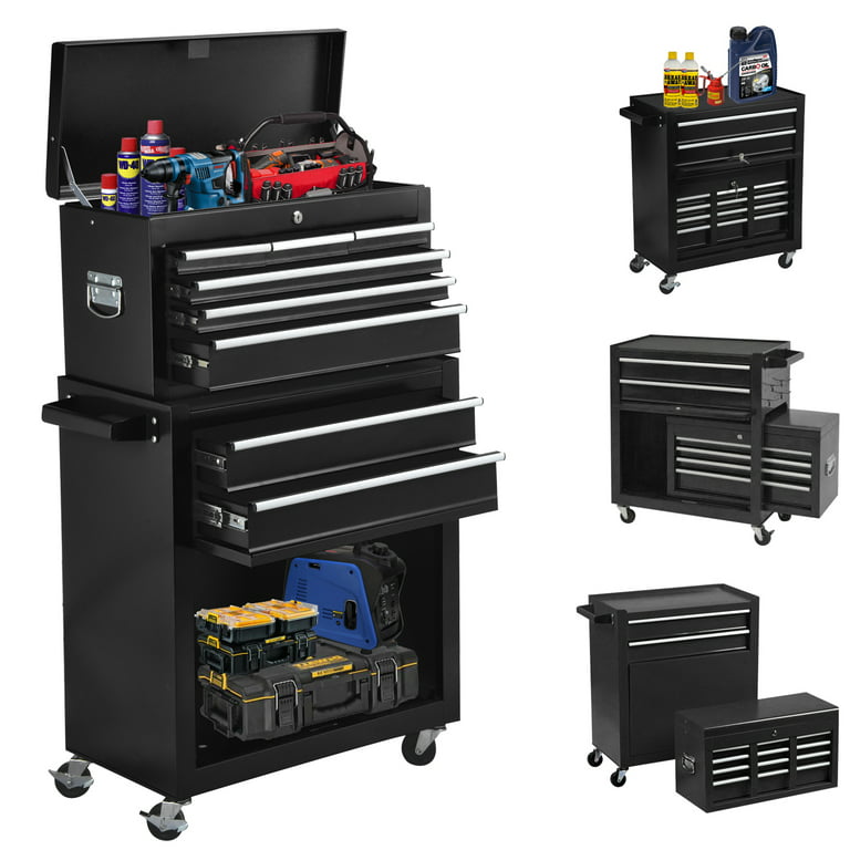 Bcbyou 8-Drawer Tool Chest with Wheels Tool Storage Cabinet and Tool Box Lockable Rolling with Drawers(Black)