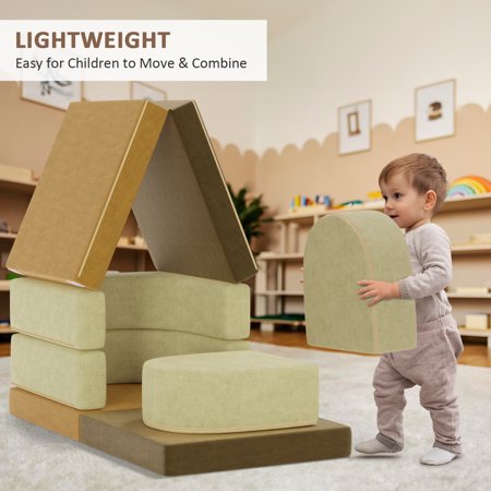 BCBYou 8 Pcs Kids Sofa Couch, Linor Modular Toddler Couch for Playroom Brown