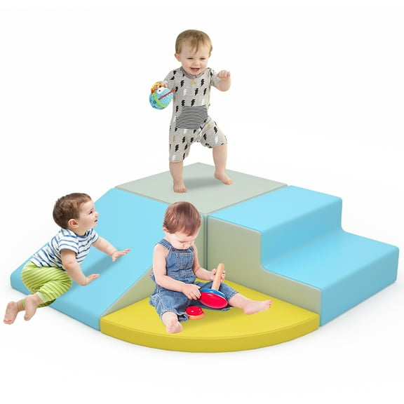 BCBYou Foam Climbing Blocks Soft Play Climbing for Toddlers, 5 Pieces Baby Climbing Blocks Indoor(Blue/Purple-4)