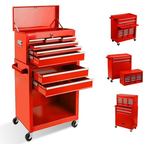 BCBYou Tool Chest with 8 Drawer,High Capacity Rolling Tool Box Removable Tool Storage Cabinet (Red)