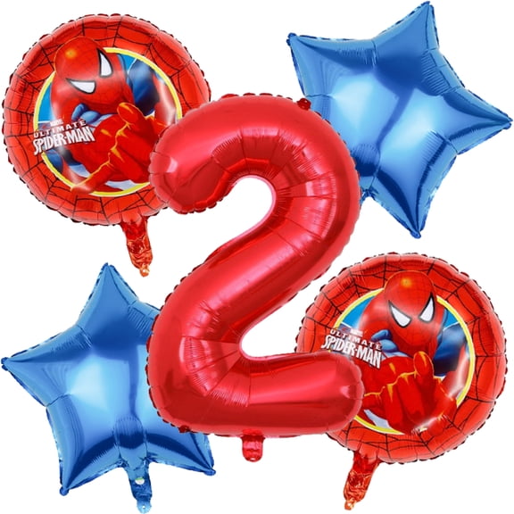 BCD-PRO Foil Balloons Spiderman 2nd Birthday Party Decoration Multicolor 5 Pieces 30 Inch