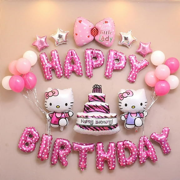 BCD-PRO Hello Kitty Pink Birthday Balloons Banner Party Supplies Decorations
